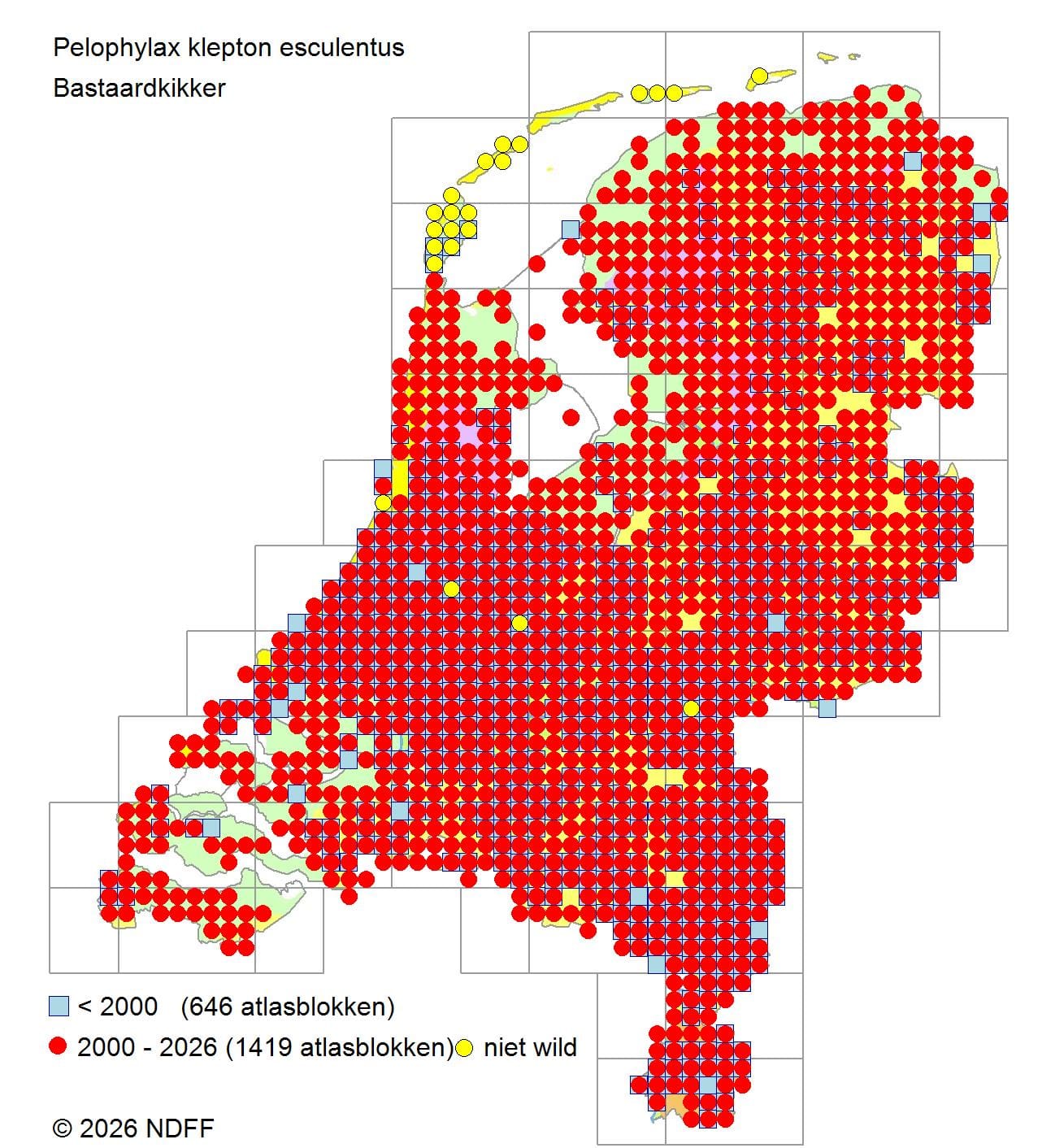Verspreidingskaart van bastaardkikker in Nederland