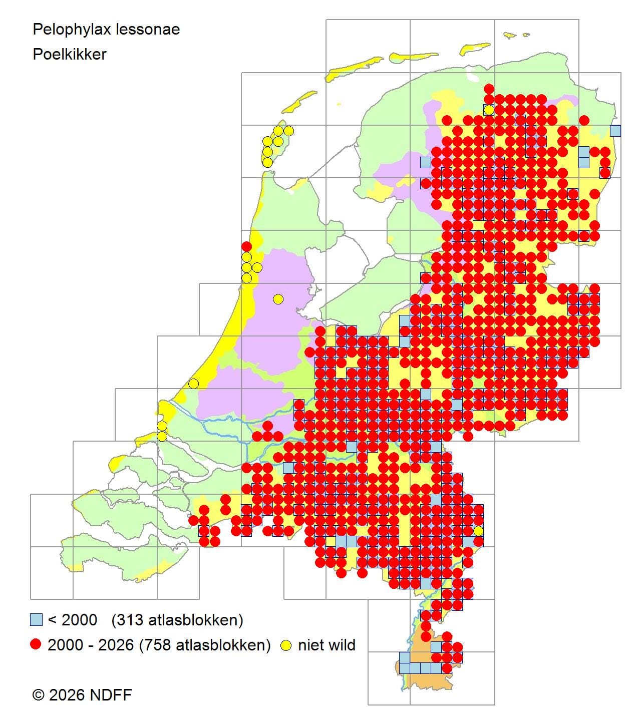 Verspreidingskaart van de poelkikker in Nederland
