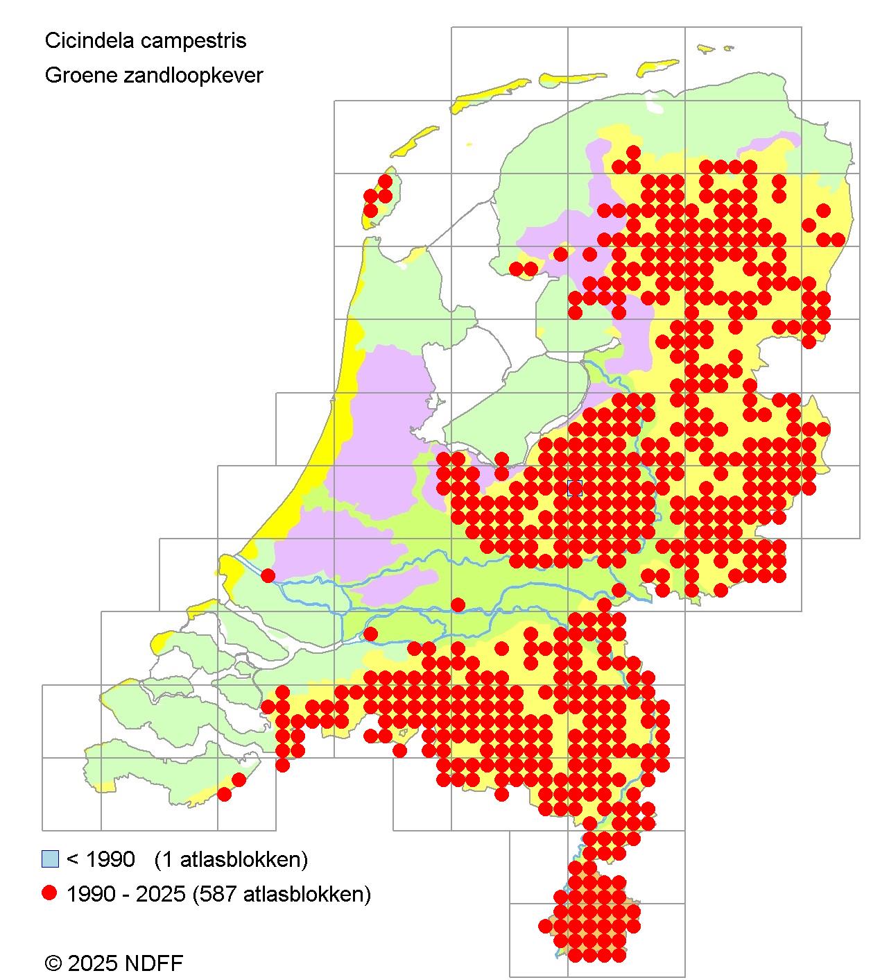 verspreidingskaart groene zandloopkever