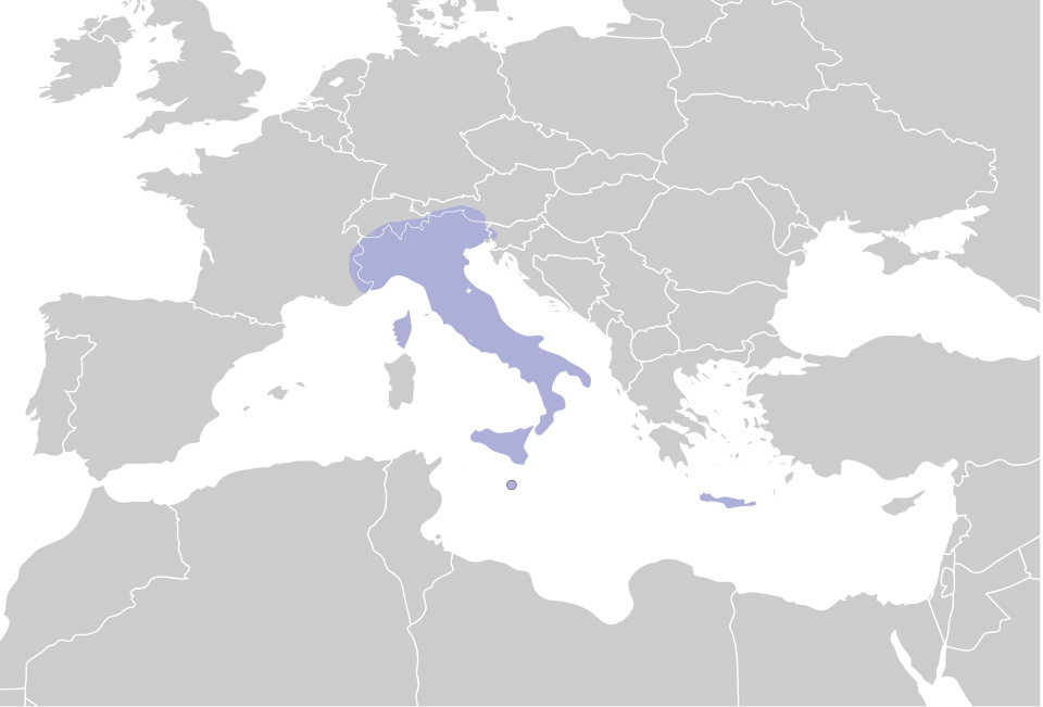 Kaart van Europa met Italië en eilanden gemarkeerd