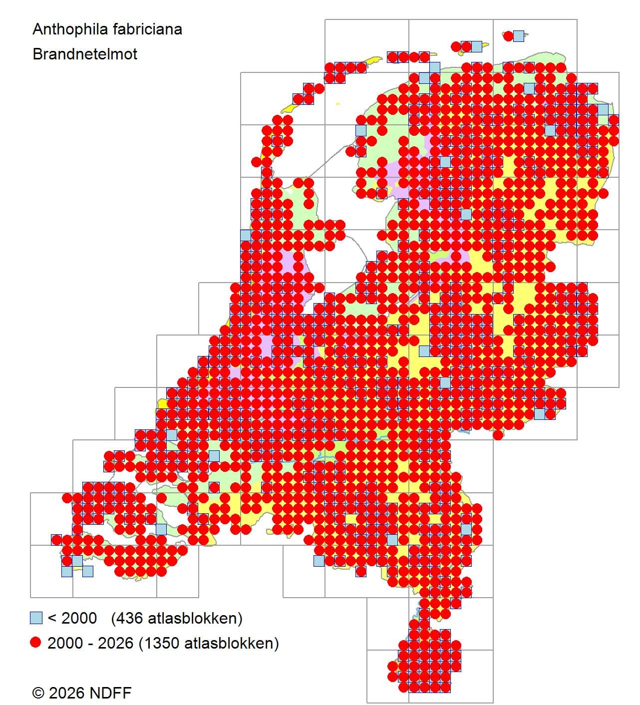 Verspreidingskaart van brandnetelmot in Nederland