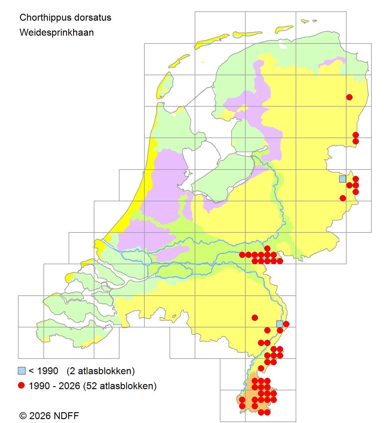 Verspreidingskaart van weidesprinkhaan in Nederland